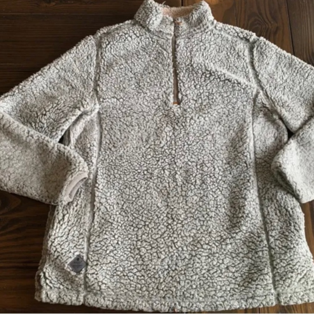 Simply Southern Sherpa Fleece 1/4 Zip Pullover Sweater Beige Women’s Large